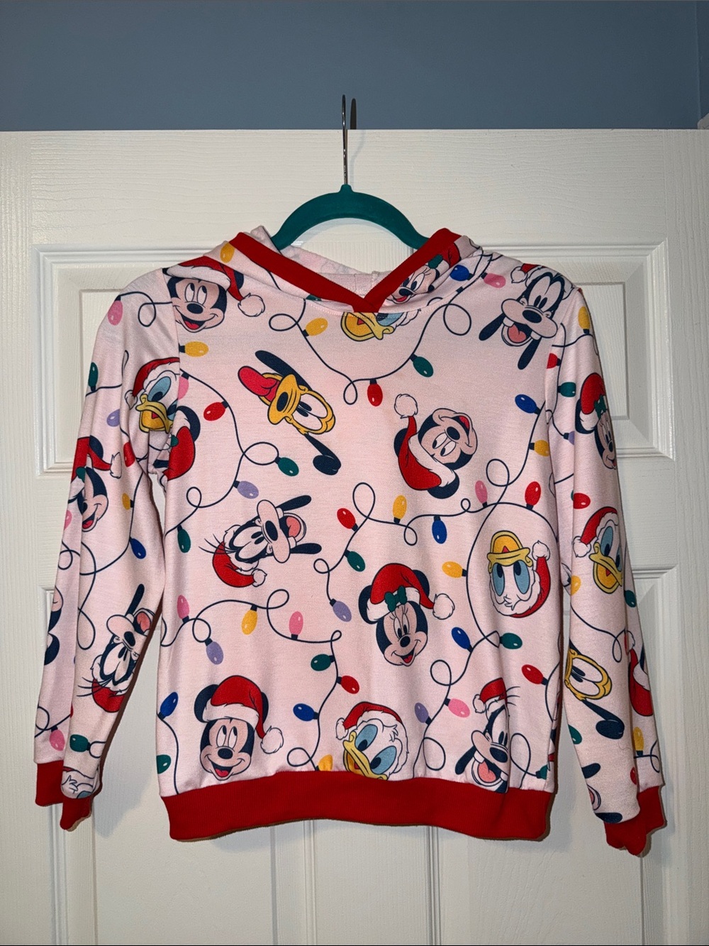 PatPat Pink Disney Holiday Hooded Pajama Top with Red Trim